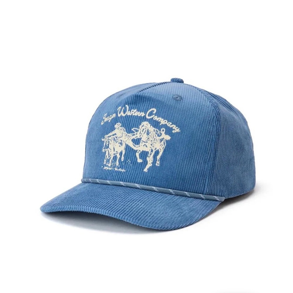 Seager Western Company Blue Corduroy Snapback Hat Cowboy Graphic Cap